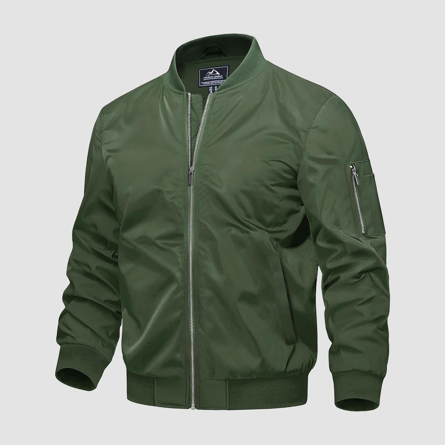 Men's Quilted Bomber Jacket Windproof Nylon Black
