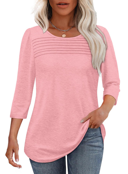 Women's Crew Neck 3/4 Sleeve Pleated