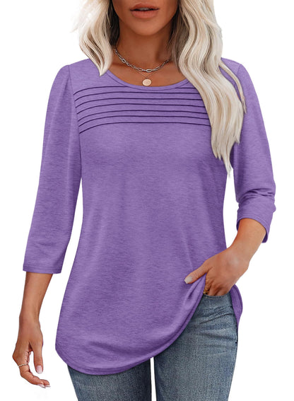 Women's Crew Neck 3/4 Sleeve Pleated