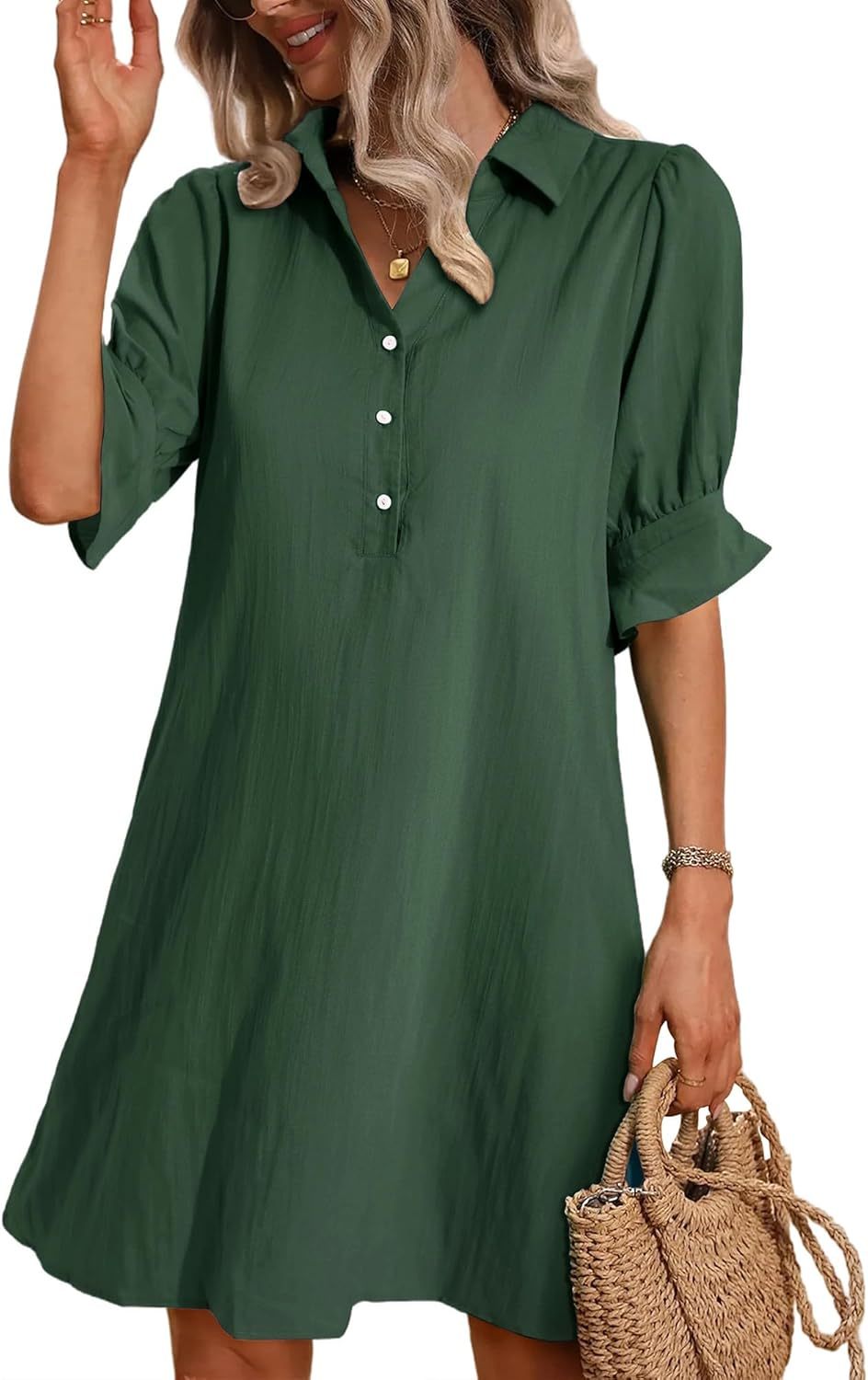 Classic Fit Women's 3/4 Sleeve Shirt Dress