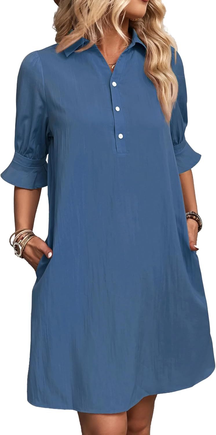 Classic Fit Women's 3/4 Sleeve Shirt Dress