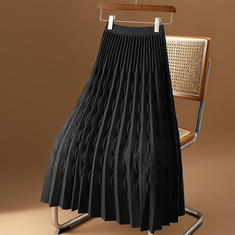 Women's Pleated A-Line Midi Skirt Embossed Detail