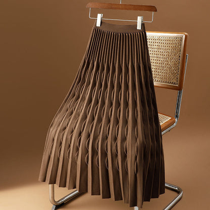 Women's Pleated A-Line Midi Skirt Embossed Detail