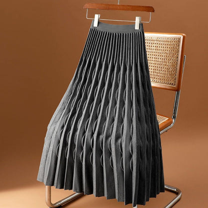 Women's Pleated A-Line Midi Skirt Embossed Detail
