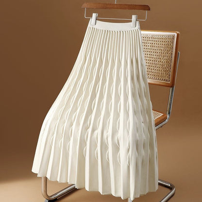 Women's Pleated A-Line Midi Skirt Embossed Detail