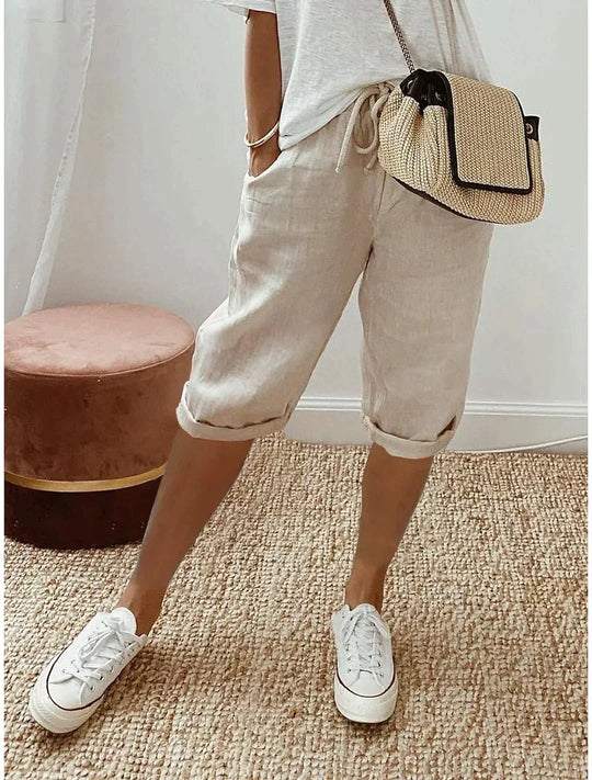 Women's Linen Summer Pants Lightweight Beige - VibreMode