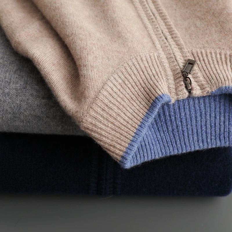 Men's Cashmere Zip Jacket Warm Beige