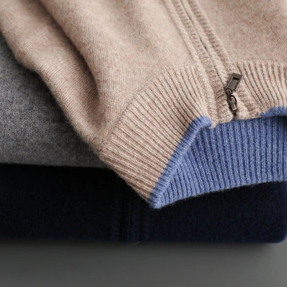 Men's Cashmere Zip Jacket Warm Beige