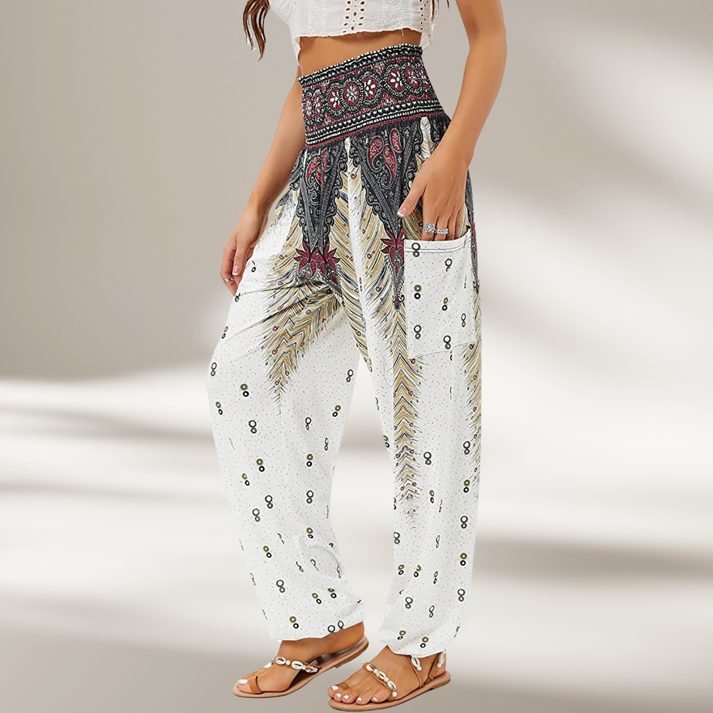 Women's High-Waisted Harem Pants Bohemian Print - VibreMode