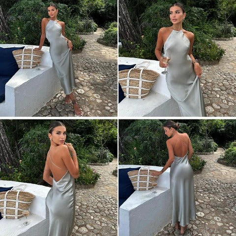 Women's Sleeveless Maxi Dress Satin Belt - VibreMode