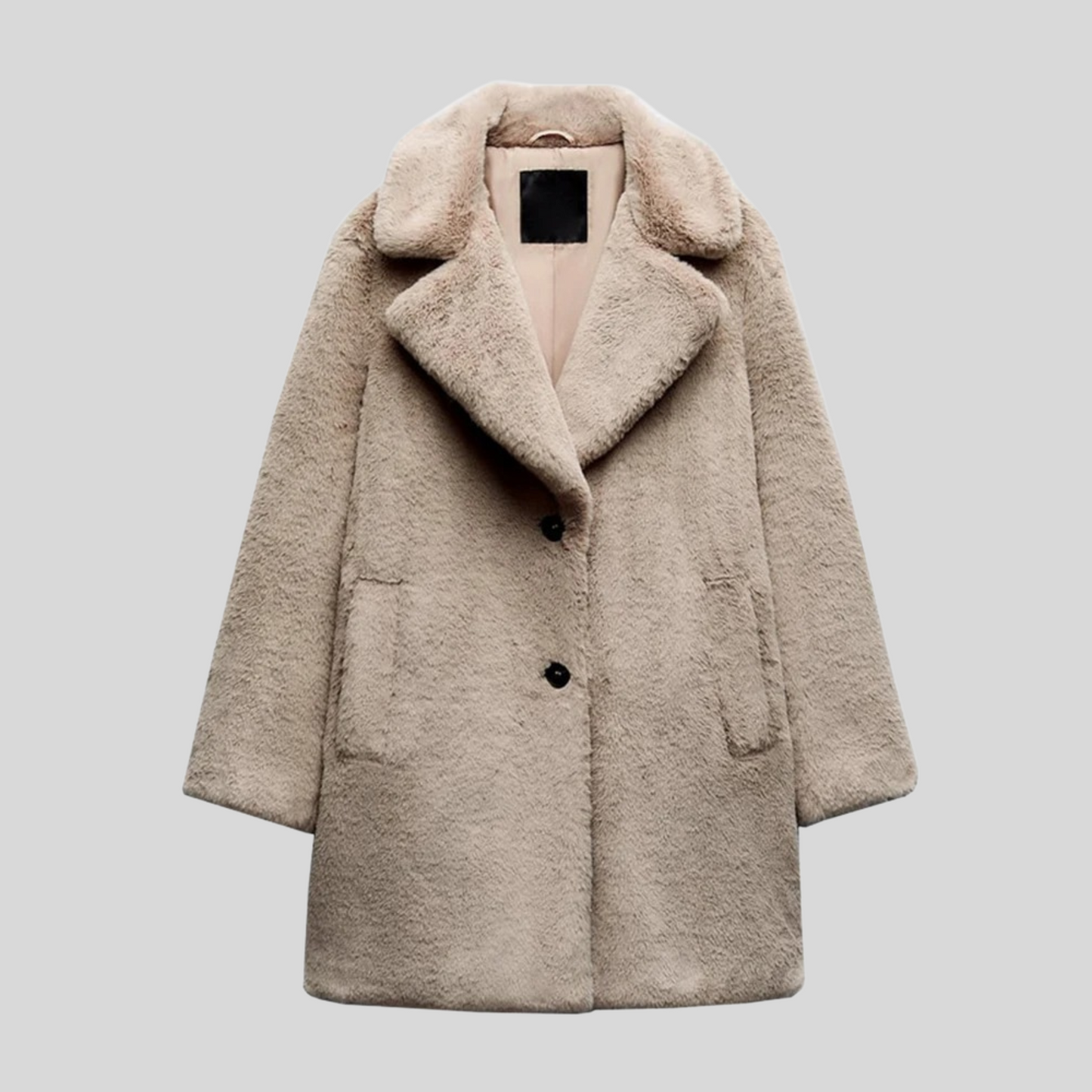 Women's Fur Winter Coat Oversized Lapel Collar Button Front Design