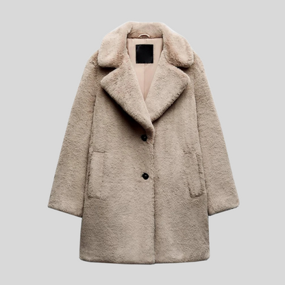 Women's Fur Winter Coat Oversized Lapel Collar Button Front Design