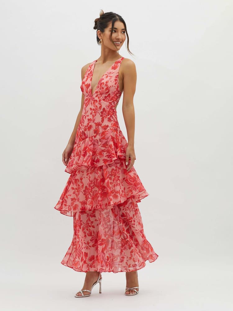 Kay Women's Floral Maxi Dress Strappy Back