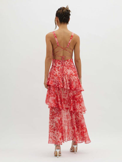 Kay Women's Floral Maxi Dress Strappy Back
