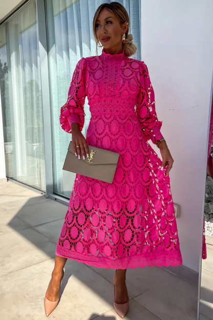 Women's Midi Dress Structured Openwork Design