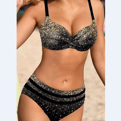 Women's High Waist Leaf Print Bikini Set