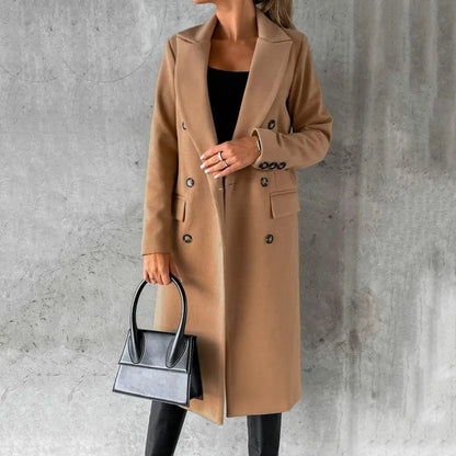 Women's Double-Breasted Trench Coat Long Button Cuffs Classic