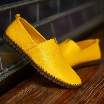 Men's Leather Slip On Loafers Matte Genuine Black