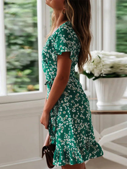Chic Floral Tie Waist Mini Dress