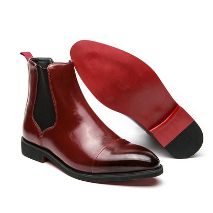 Men's Chelsea Boots Cap Toe Slip-On Leather Black