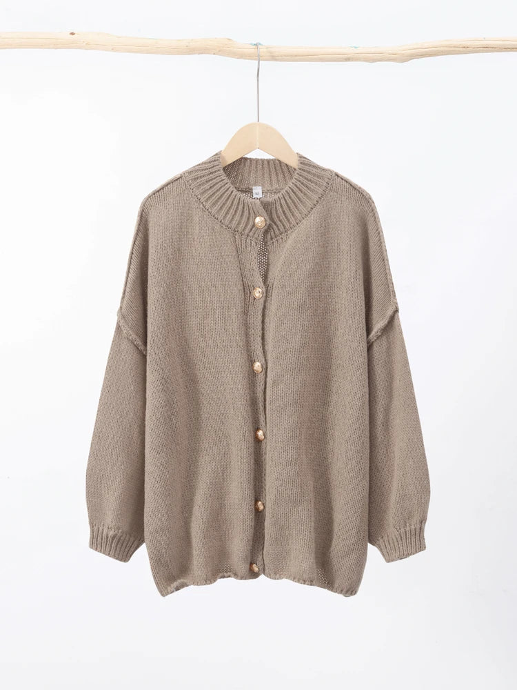Women's Button Cardigan Sweater Ribbed Knit Cuffed Sleeves