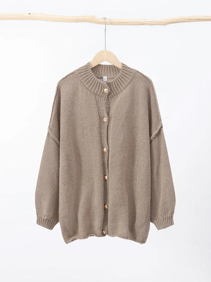 Women's Button Cardigan Sweater Ribbed Knit Cuffed Sleeves
