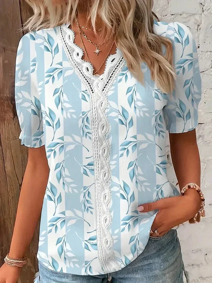 Women's Floral Lace V-Neck Blouse - VibreMode