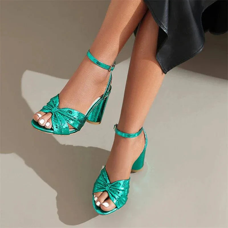 Women's Metallic Block Heel Sandals