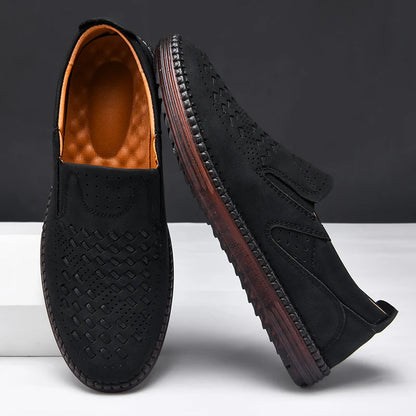 Men's Perforated Loafers Textured Leather Upper