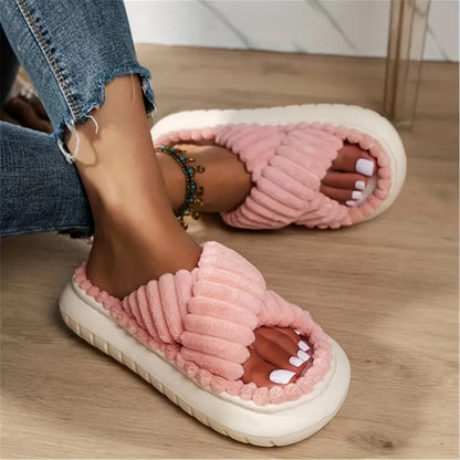 Women's Plush Open Toe Slippers Soft Cushioned Sole