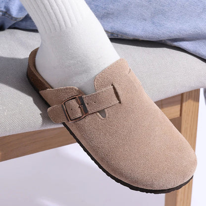 Comfortable Suede Mule Shoes with Contoured Cork Footbed