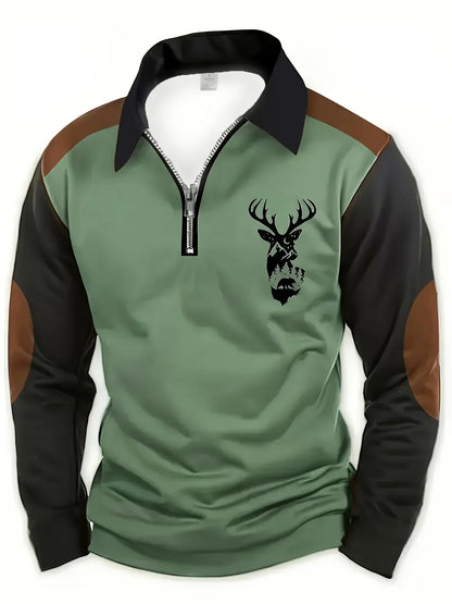 Men's Long Sleeve Polo Shirt Quarter Zip Contrast Panel