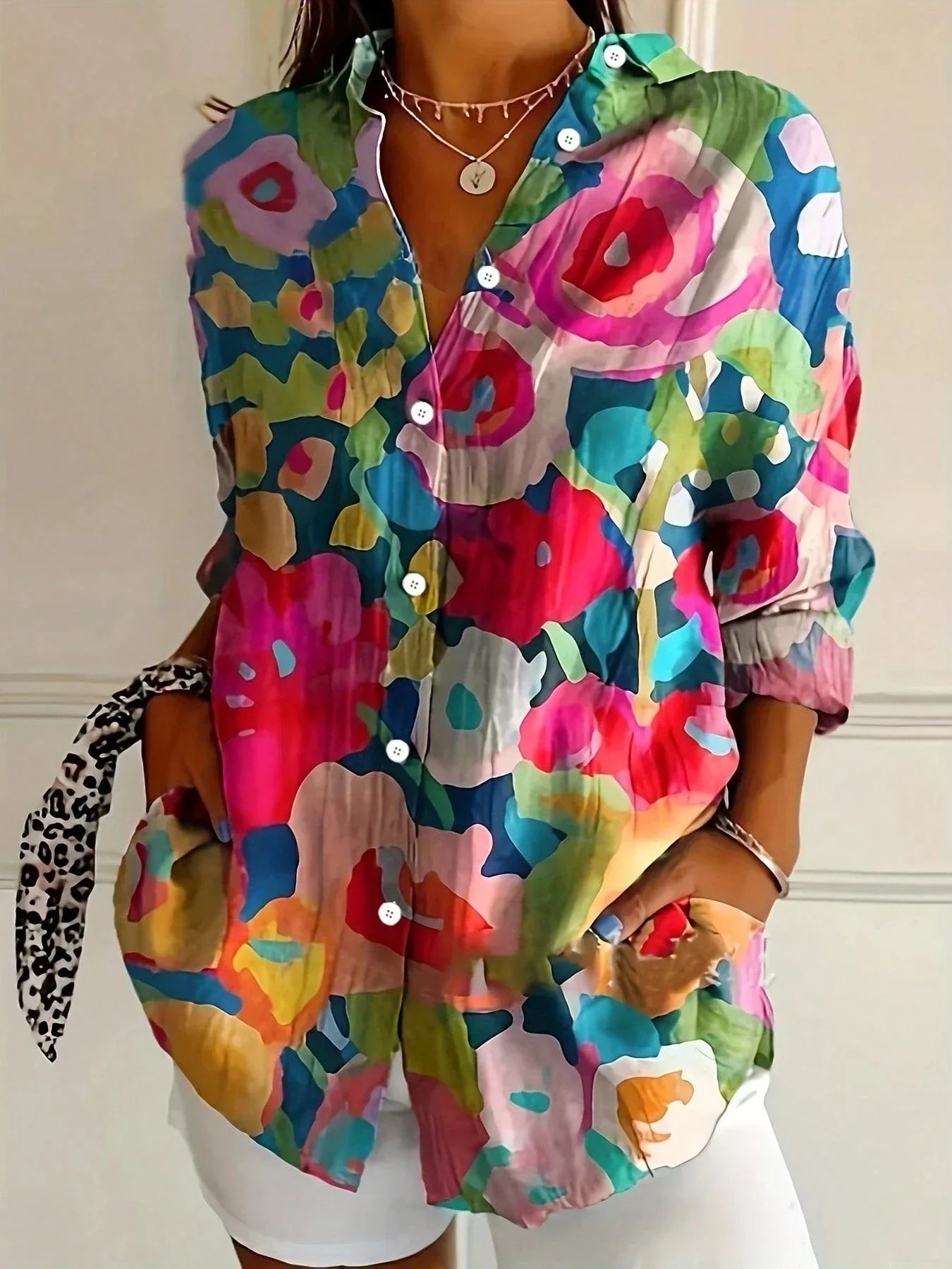 Women's Abstract Print Blouse Button Front