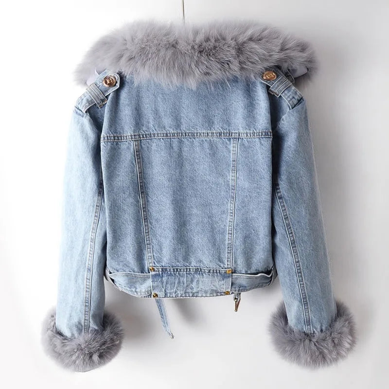 Valenti Women's Fox Fur Lined Denim Coat
