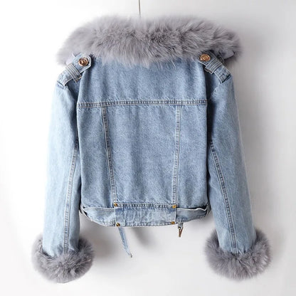 Valenti Women's Fox Fur Lined Denim Coat
