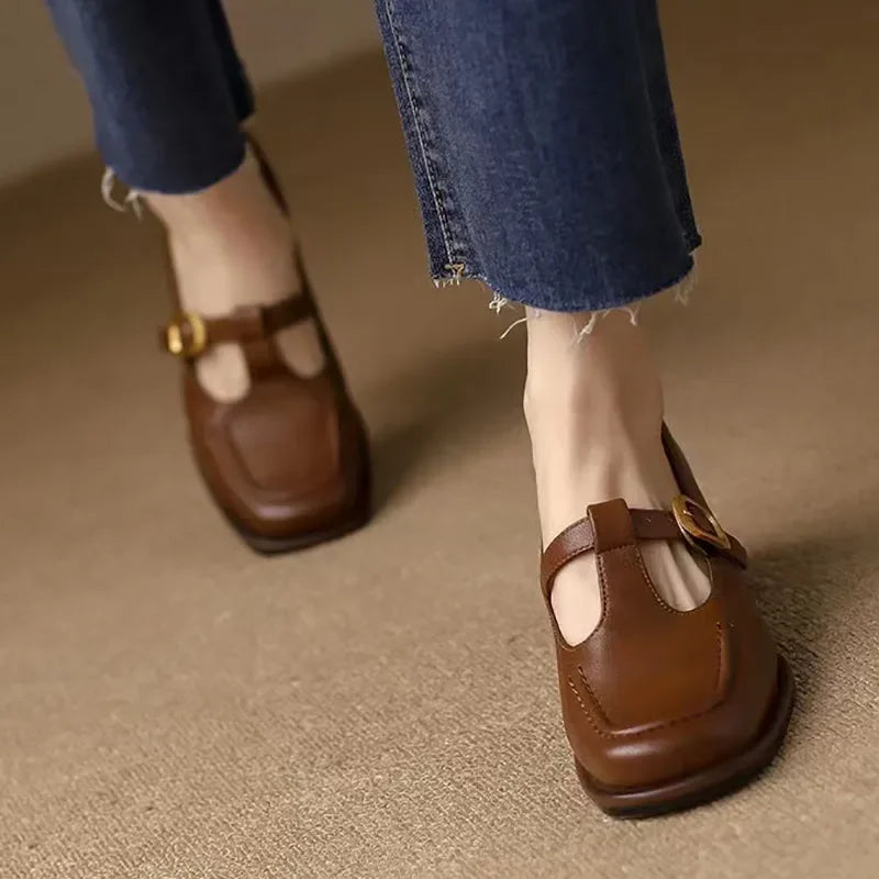 Women's T-Strap Mary Jane Shoes Low Block Heel