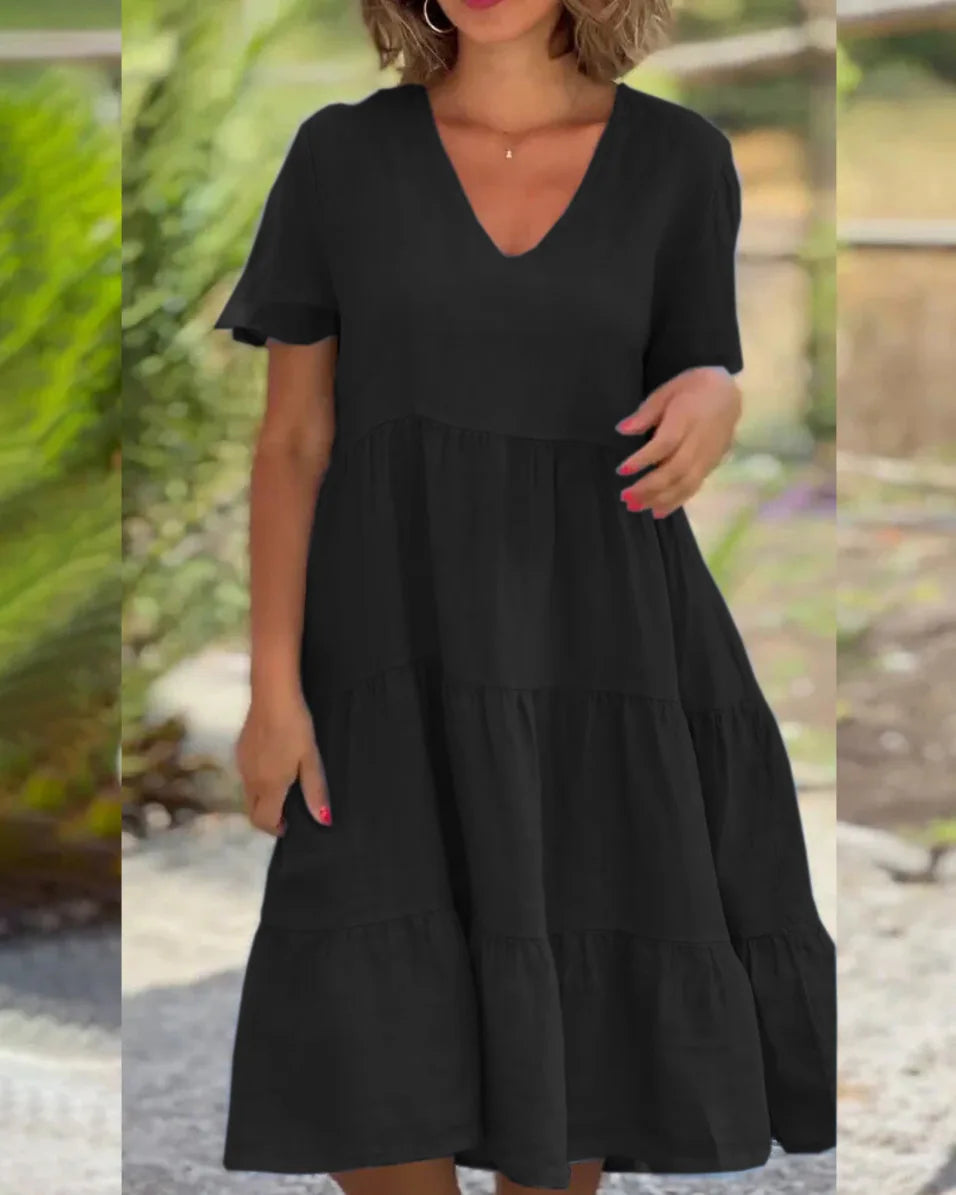 Layered V Neck Summer Dress - VibreMode