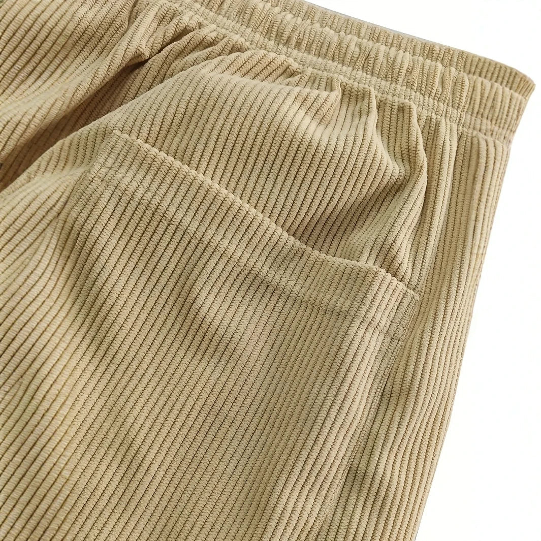 Men's Straight Leg Ribbed Pants Drawstring Waist Cotton