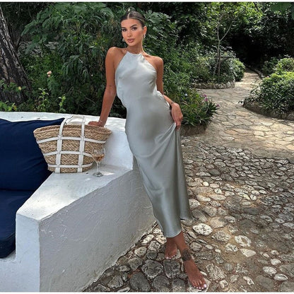 Women's Sleeveless Maxi Dress Satin Belt
