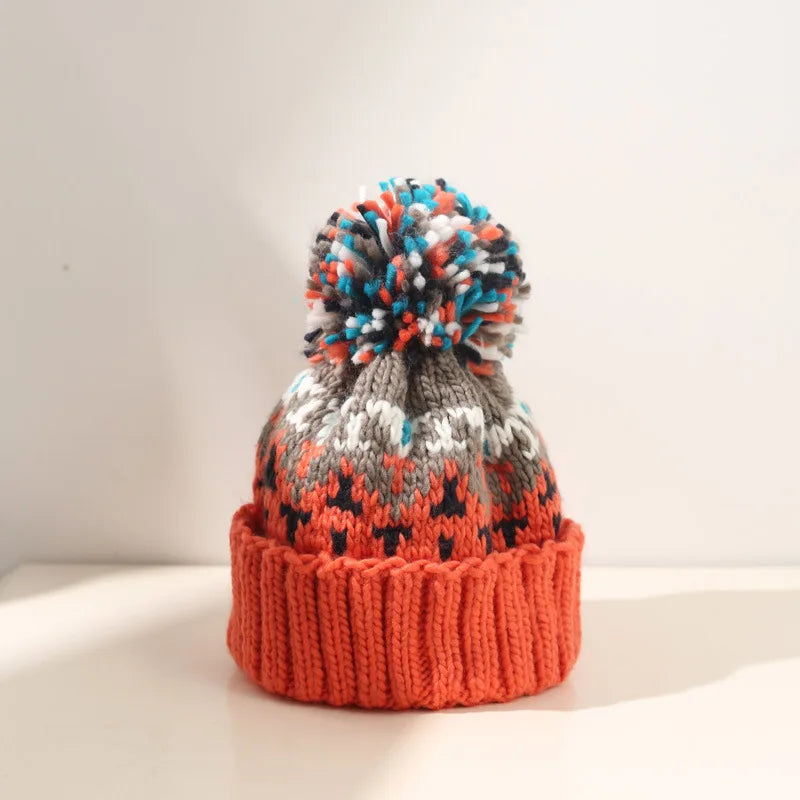 Warm Winter Snowflake Pom Hat