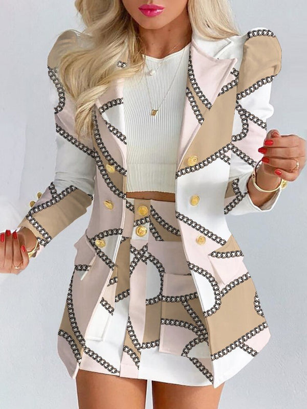 Chic Women's Suit Jacket and Skirt Set