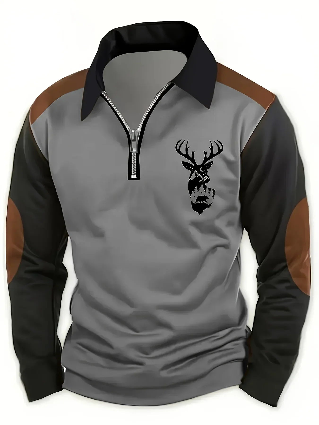 Men's Long Sleeve Polo Shirt Quarter Zip Contrast Panel
