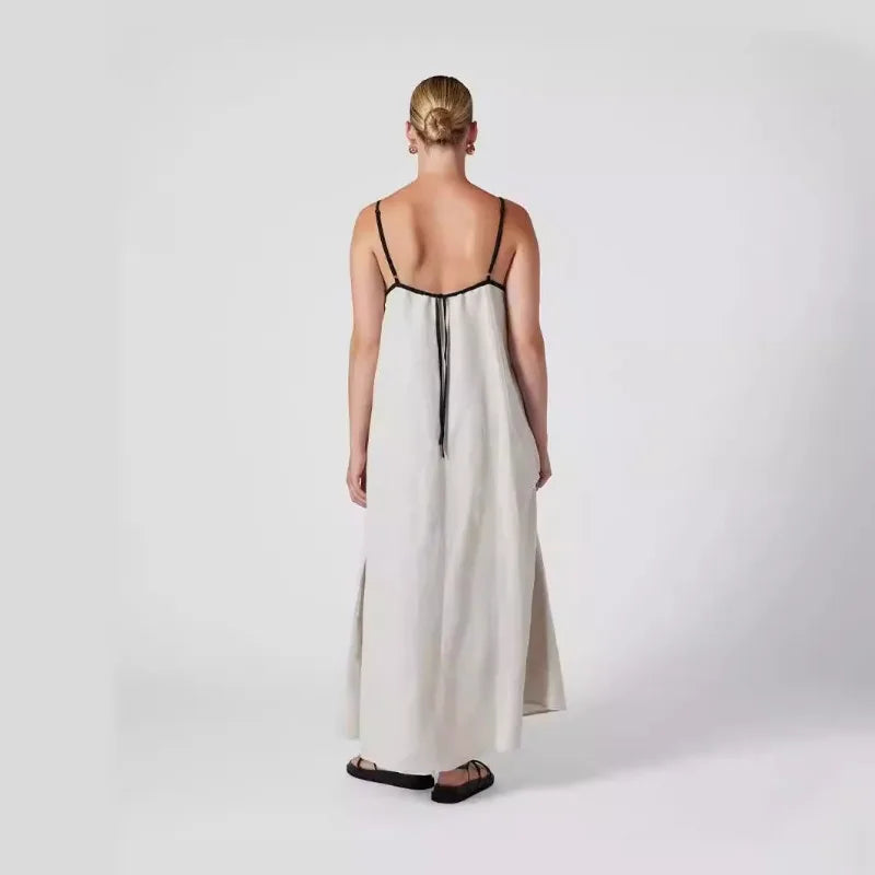 Casual Black and White Cotton Maxi Dress