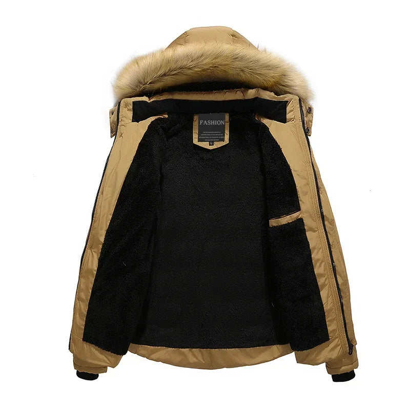 Men's Down Parka Wool Lined Warm Black