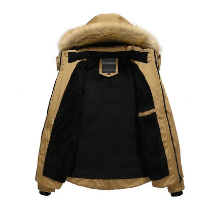 Men's Down Parka Wool Lined Warm Black