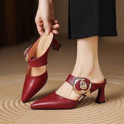 Luxurious Red Leather High Heels - VibreMode