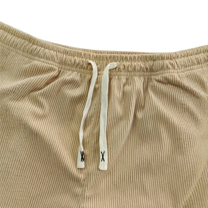 Men's Straight Leg Ribbed Pants Drawstring Waist Cotton