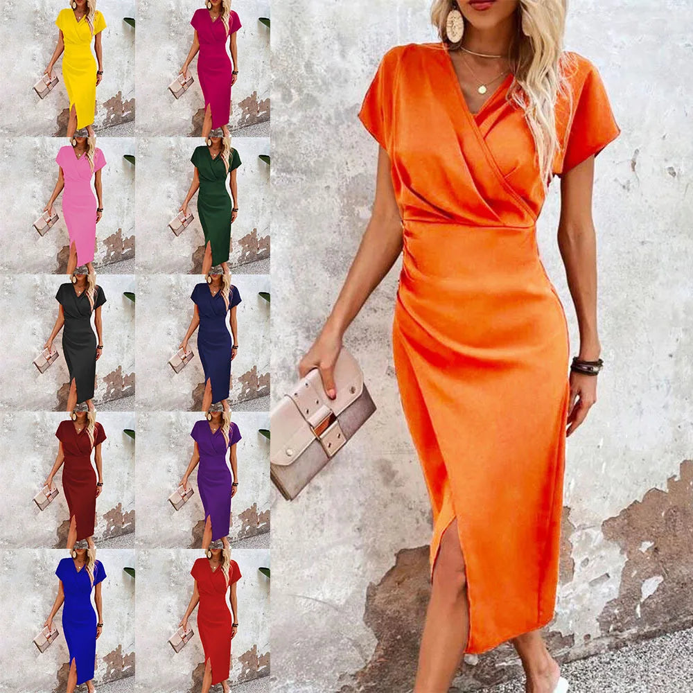 Women's Casual V-Neck Mini Dress - VibreMode