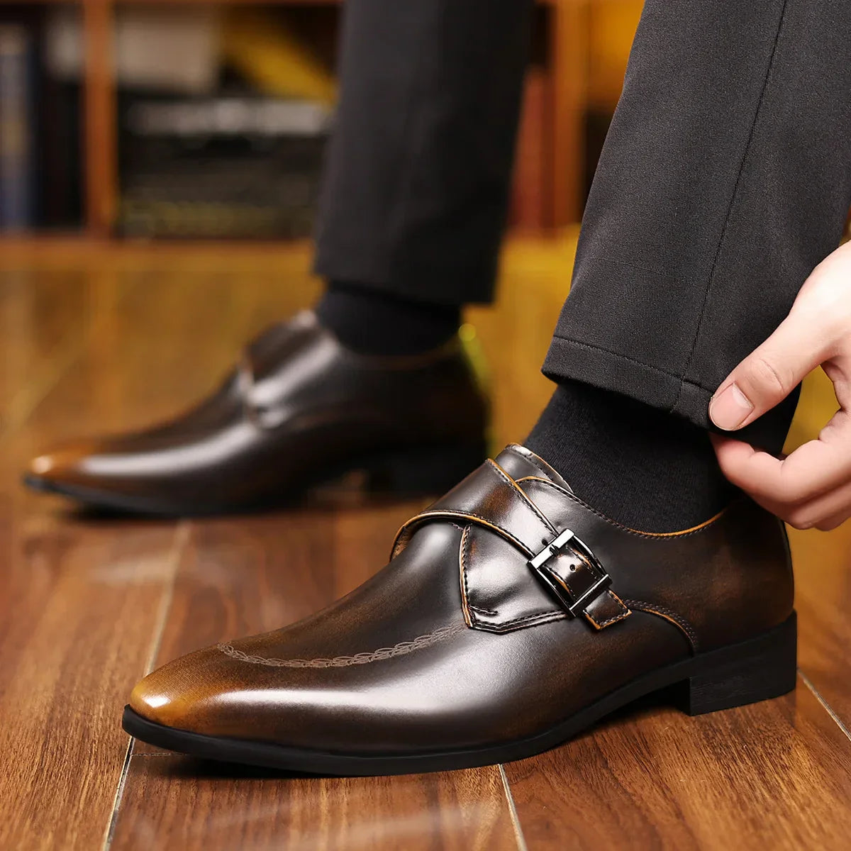 Men's Leather Monk Strap Loafers