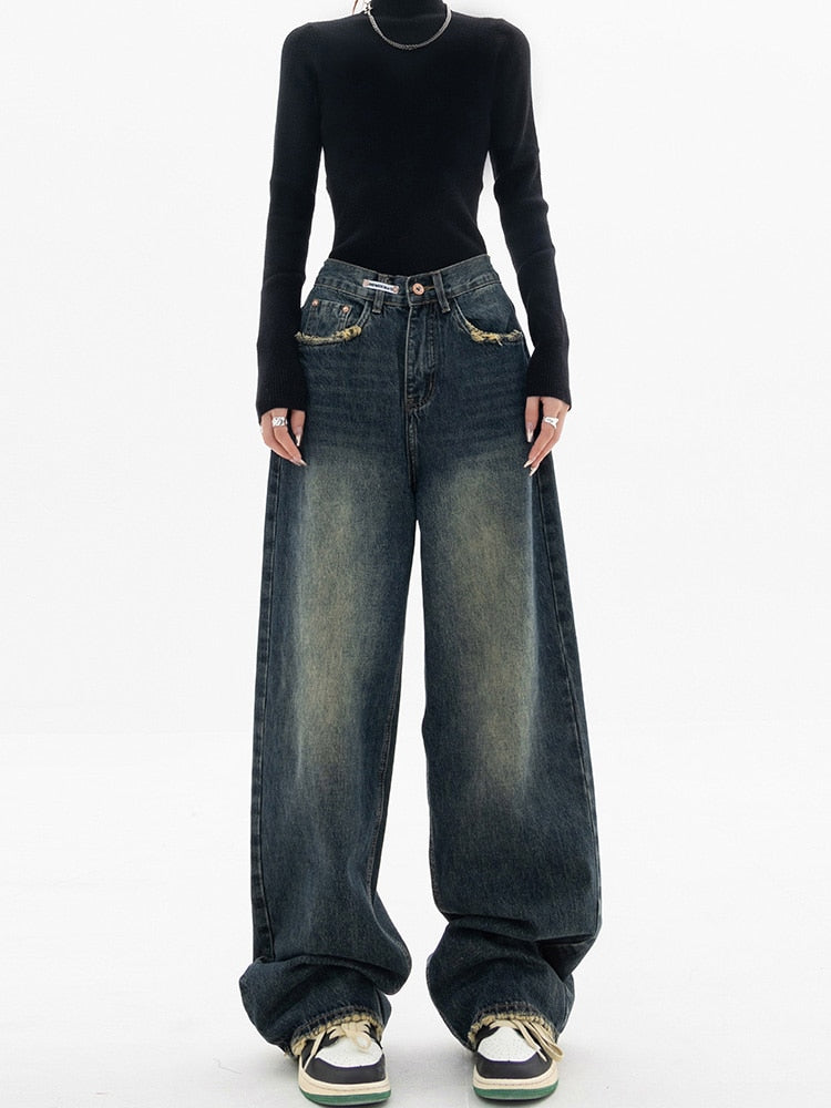 Women's High-Waisted Distressed Wide Leg Jeans Comfortable - VibreMode
